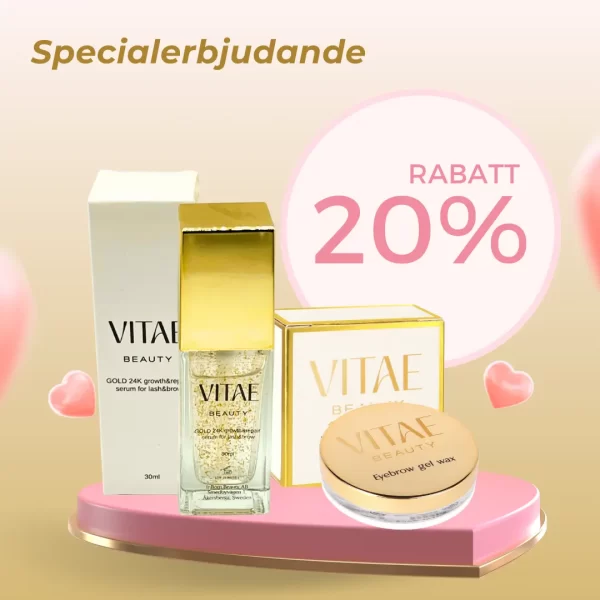 24K GOLD Vitae Beauty Serum för ögonfransar och ögonbryn, 30ml + Vitae Beauty ögonbrynsvax